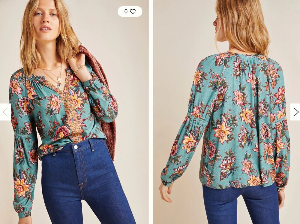 FARM Rio Paola Floral Blouse S Green Viscose Balloon Sleeve Boho Anthropologie